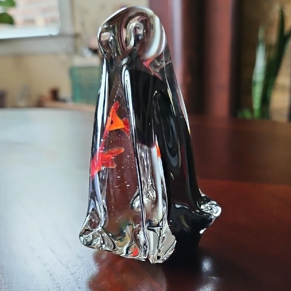 Vintage Handblown Murano Style Art Glass Penguin Aquarium Sculpture